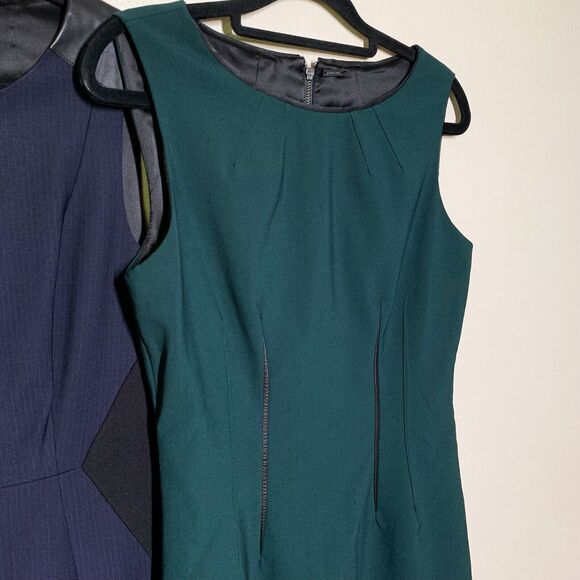 Lot of 2 Elie Tahari Office Career Dresses size 2 Blue Green Leather Trim Sheath - Picture 3 of 9